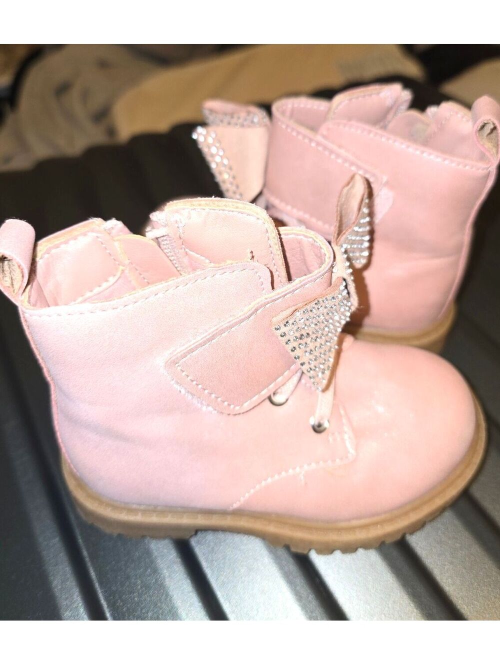 Jessica Simpson Toddler Girls Pink Rhinestone Bow Combat Boots Size 6